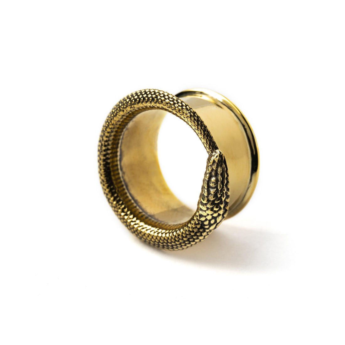 single Ouroboros golden brass ear tunnels