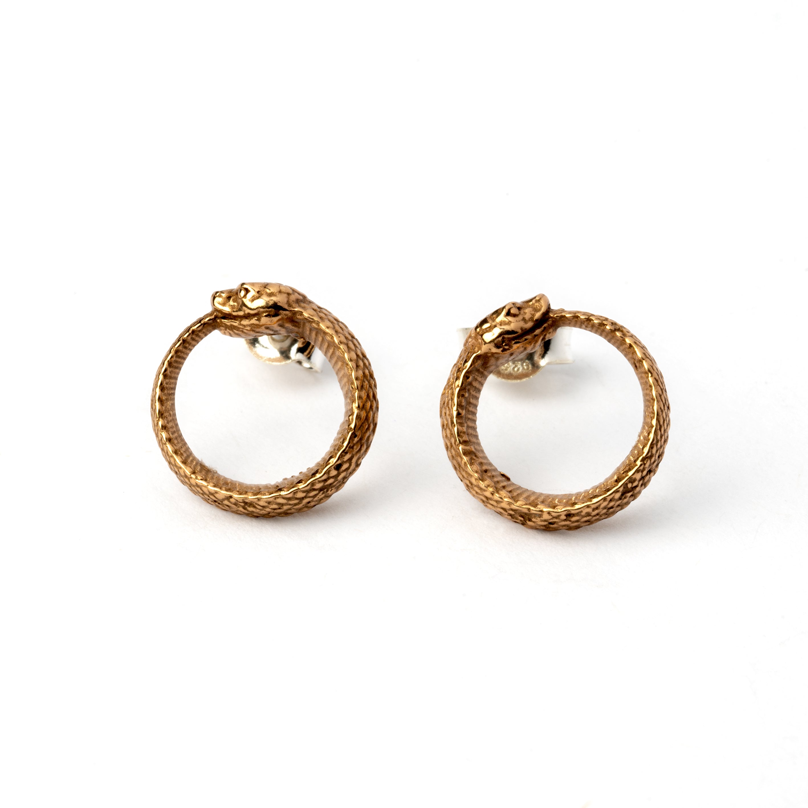 Ouroboros snake Bronze Ear Studs front view