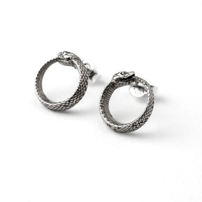 Ouroboros Silver Ear Studs right side view