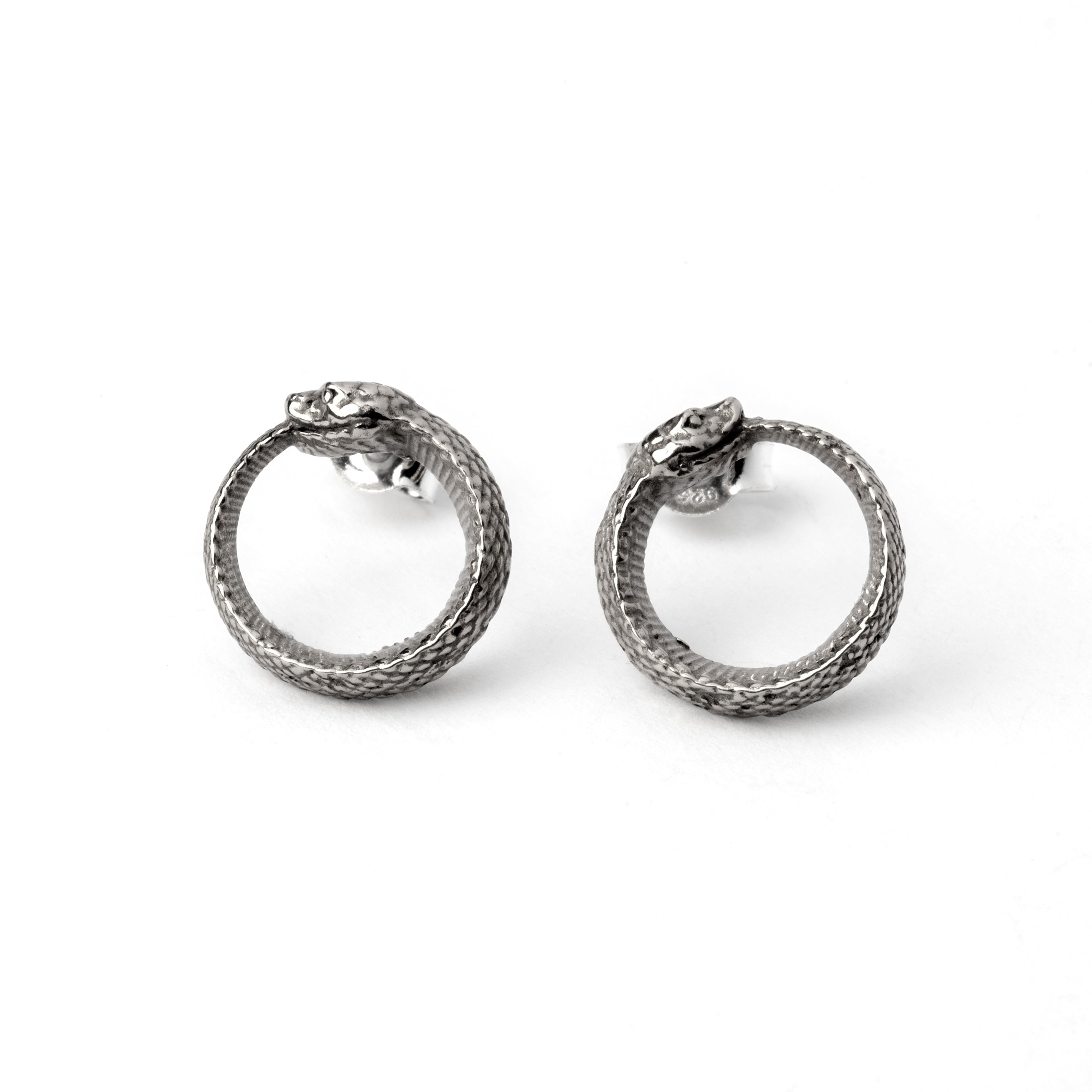 Ouroboros Silver Ear Studs frontal view