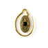 single golden large ear weights hangers oval shaped with intricate filigree pattern an black onyx