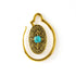 single golden large ear weights hangers oval shaped with intricate filigree pattern and turquoise