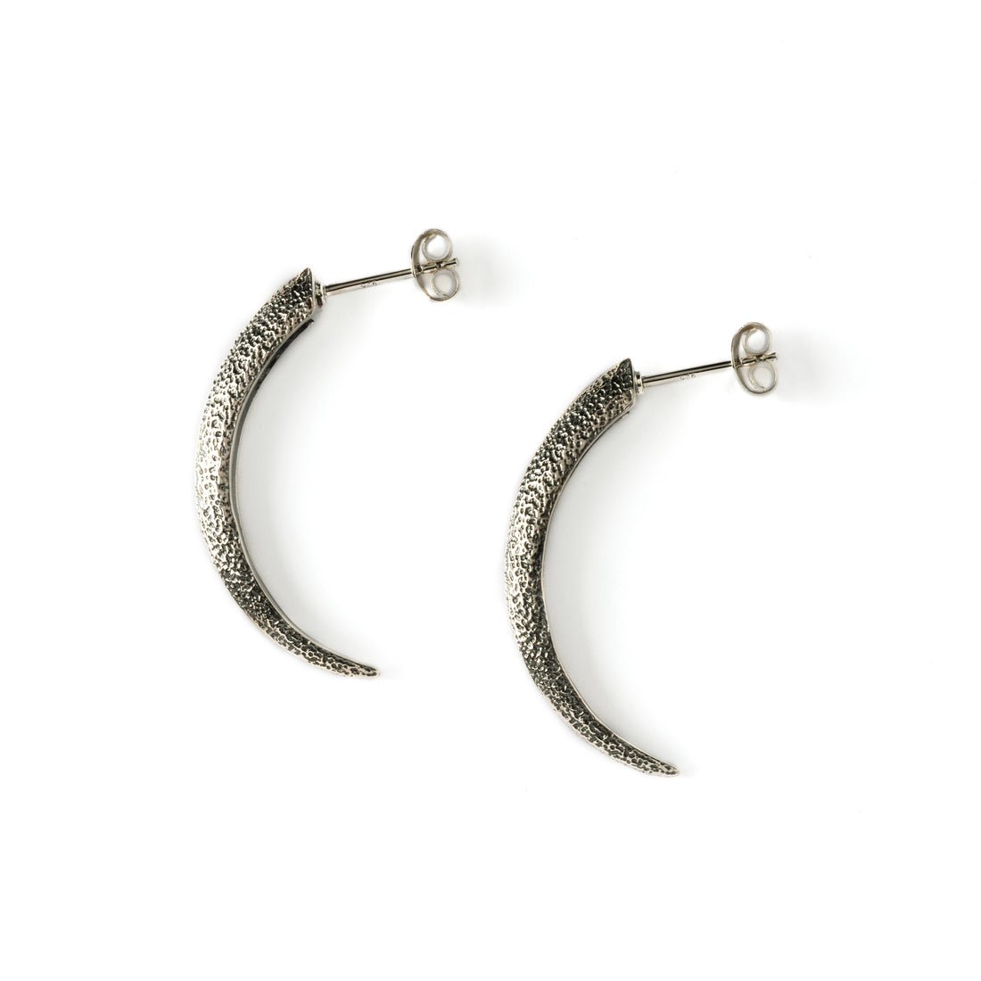 textured oxidised silver talon shaped post earrings right side view