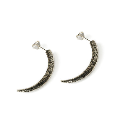 textured oxidised silver talon shaped post earrings left side view
