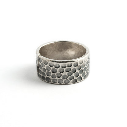 Oxidised Hammered Band Ring front top view