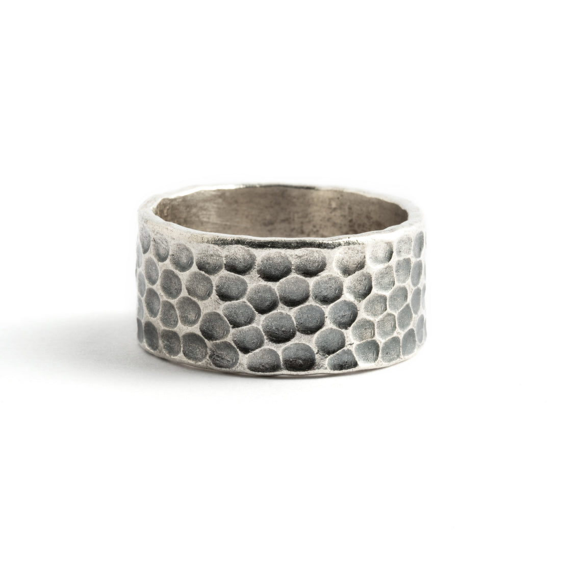 Oxidised Hammered Band Ring frontal view