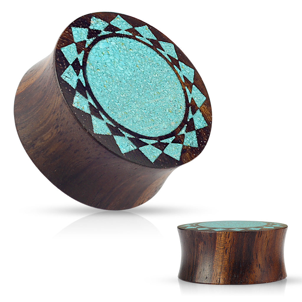 Wood and Turquoise Sun Ear Plug