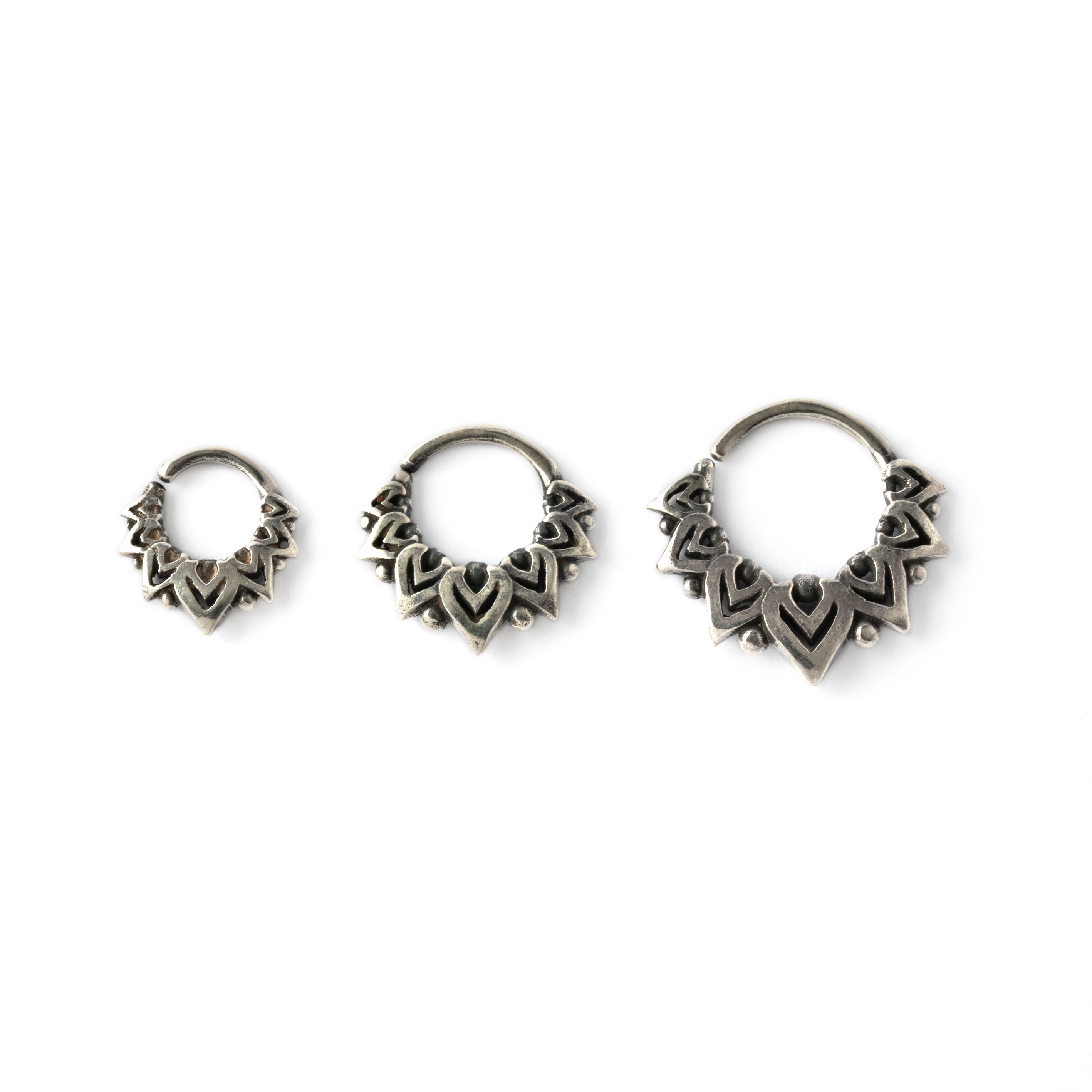 6mm, 8mm,10mm Padma Silver Septum Rings frontal view