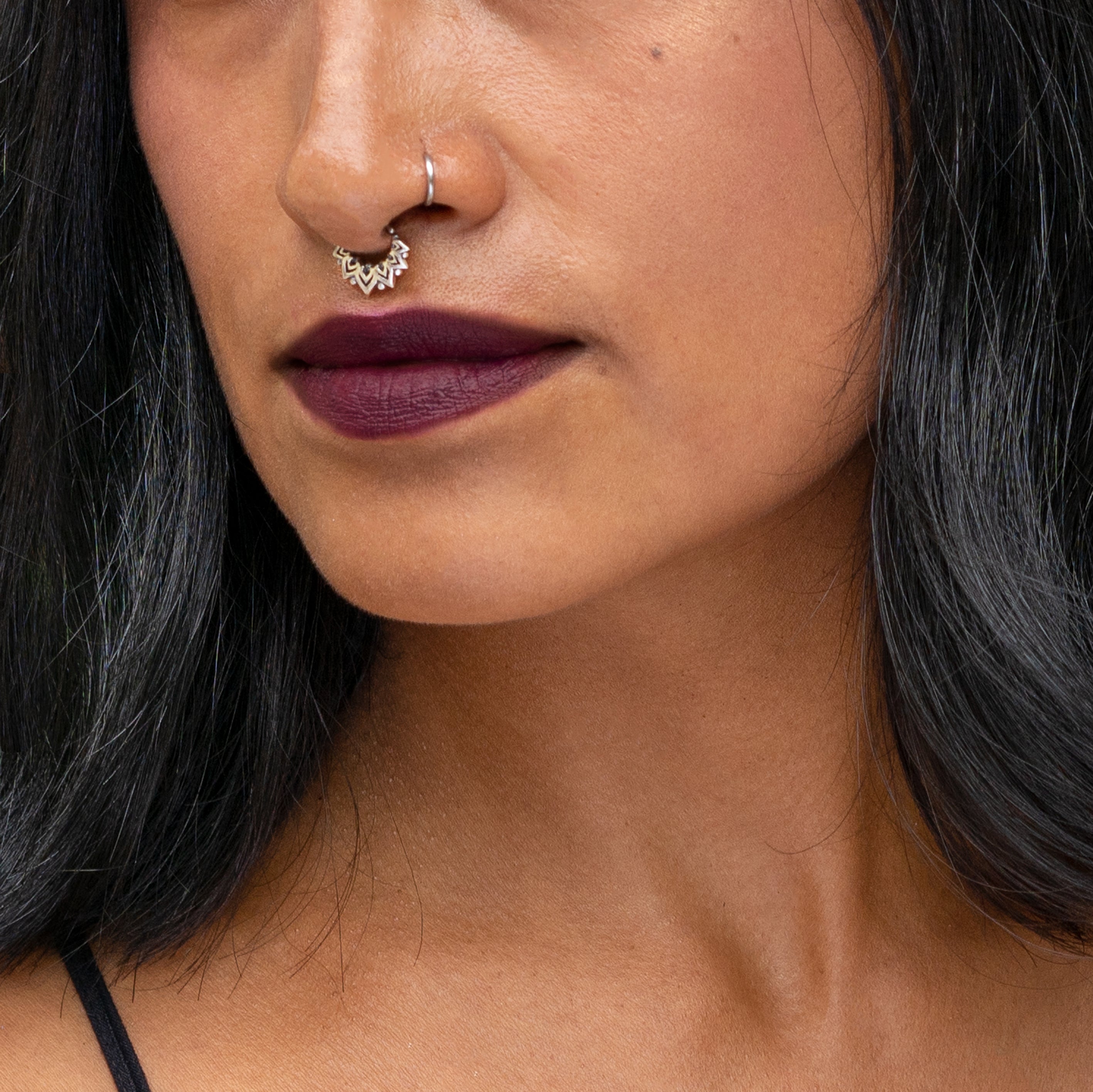 model wearing Padma Silver Septum Ring