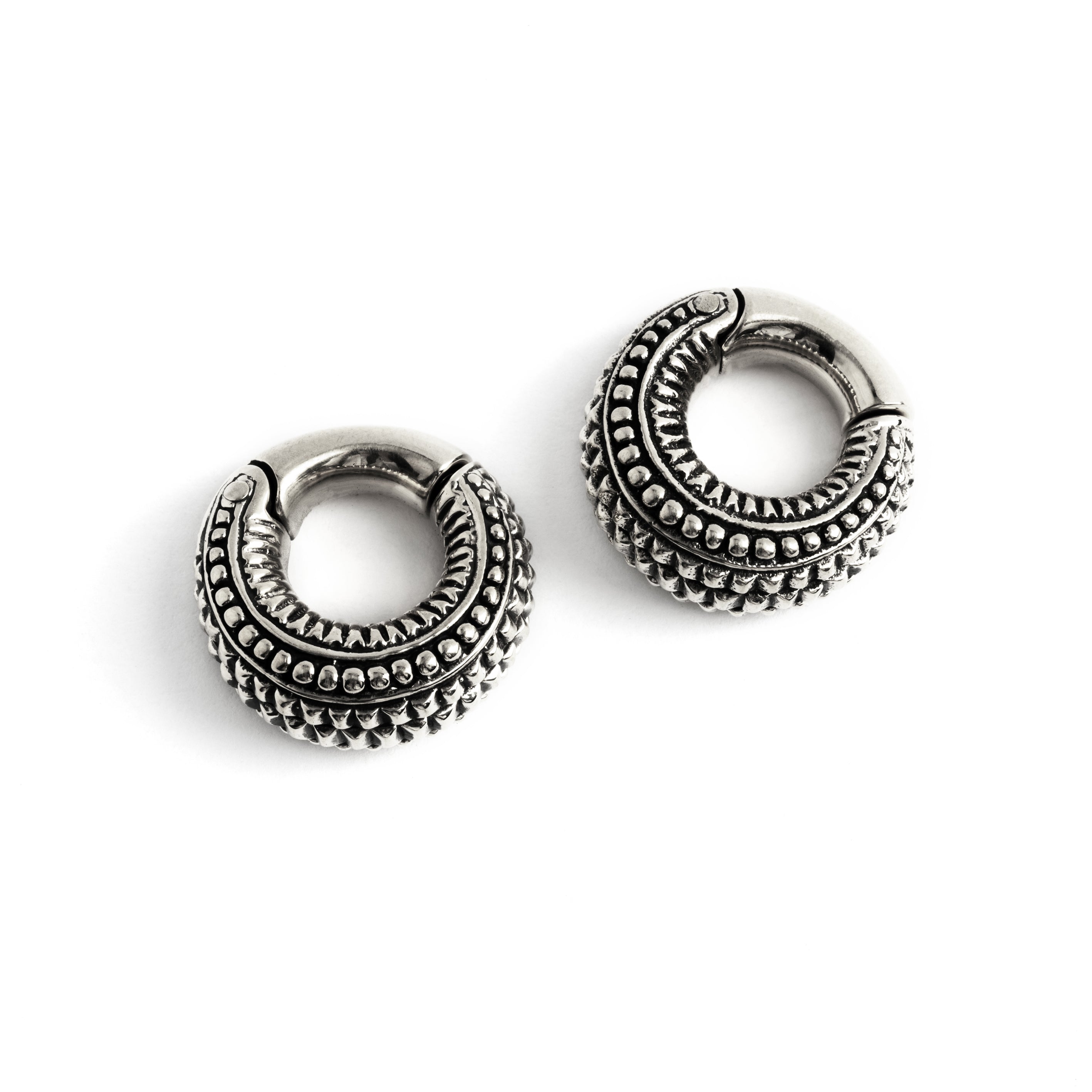 pair of 6g silver brass tribal ear weights hoops