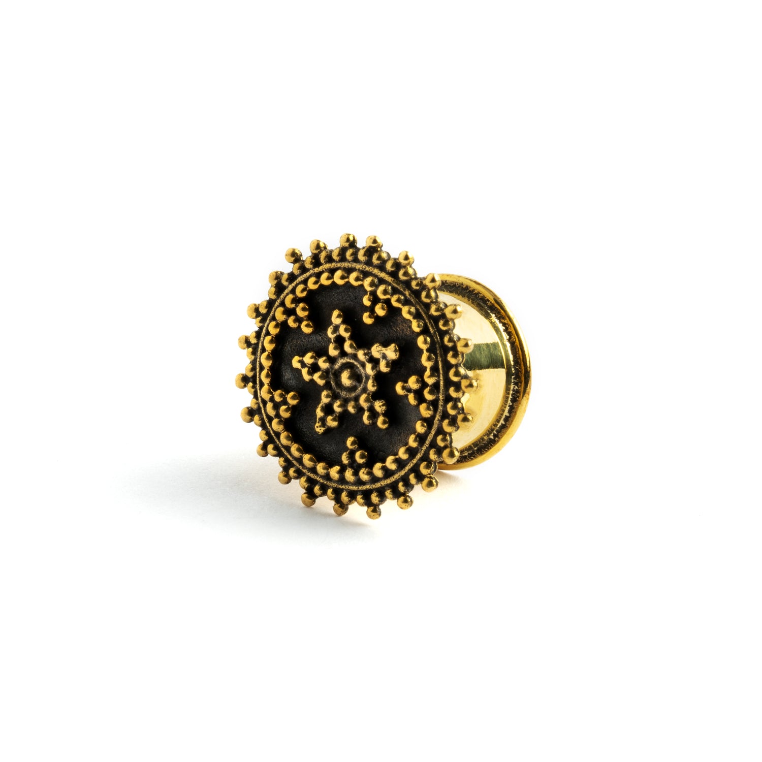 boho tribal golden brass plug earrings with star ornament
