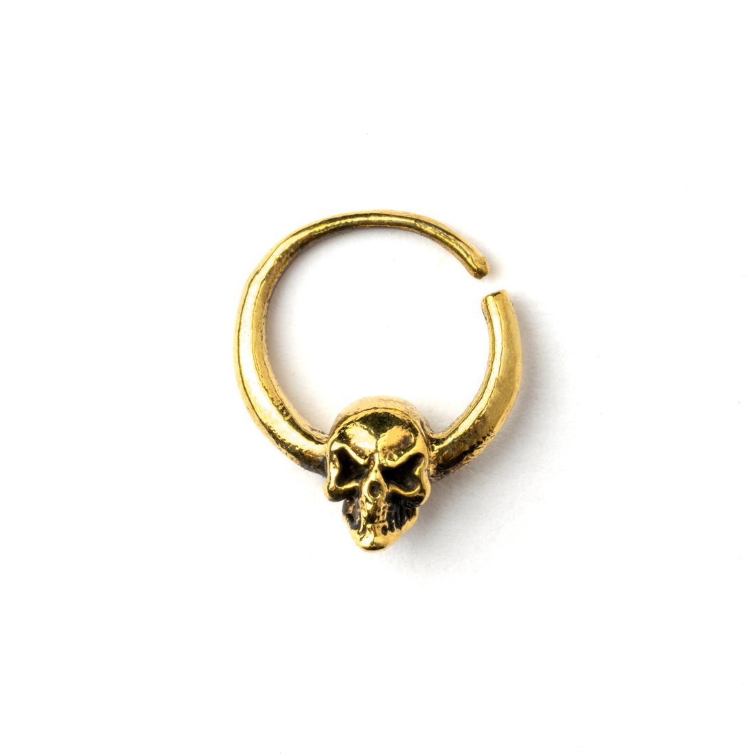Pirate golden brass skull septum ring frontal view