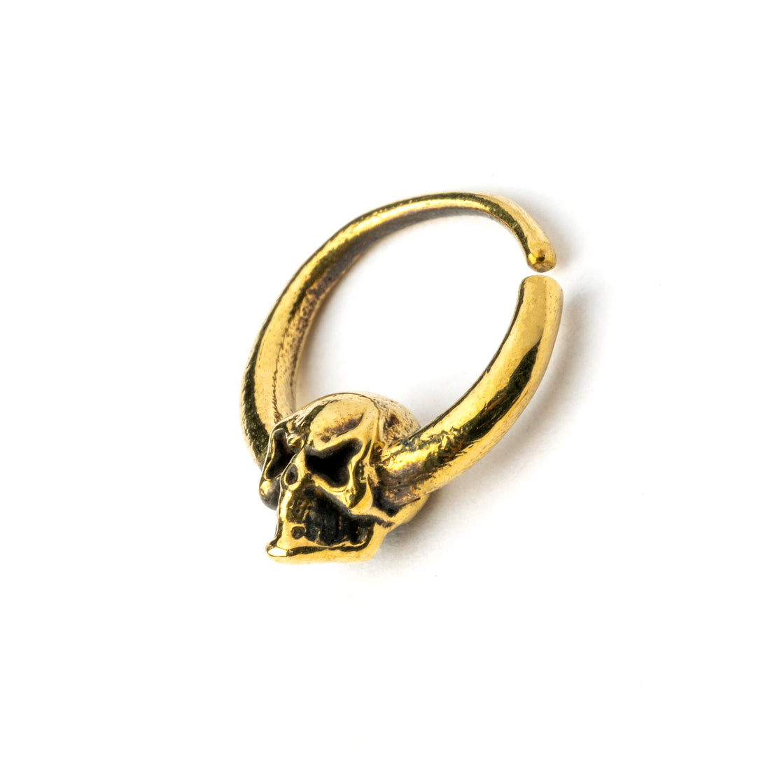 Pirate golden brass skull septum ring right side view
