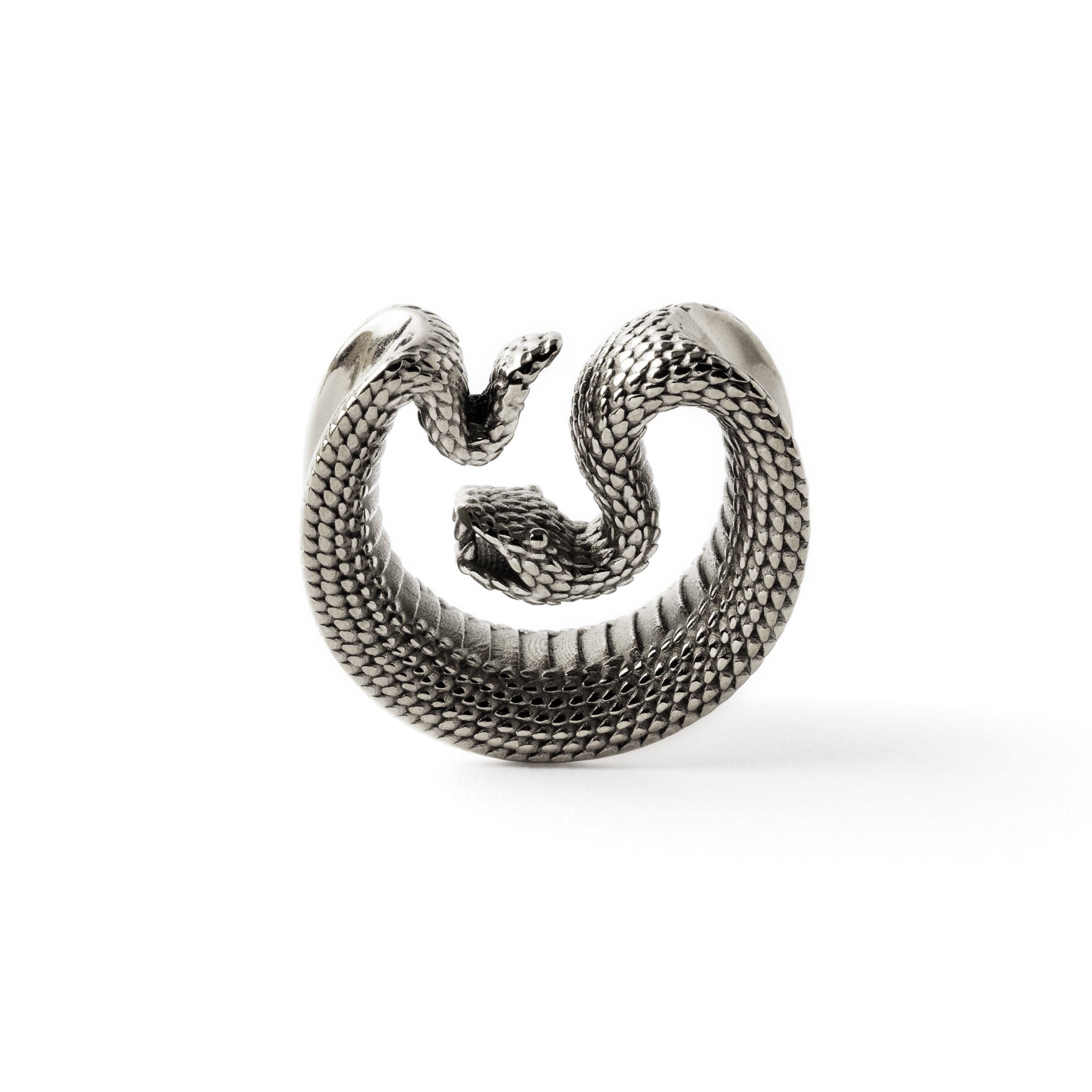 single surgical steel python snake plug tunnel frontal view