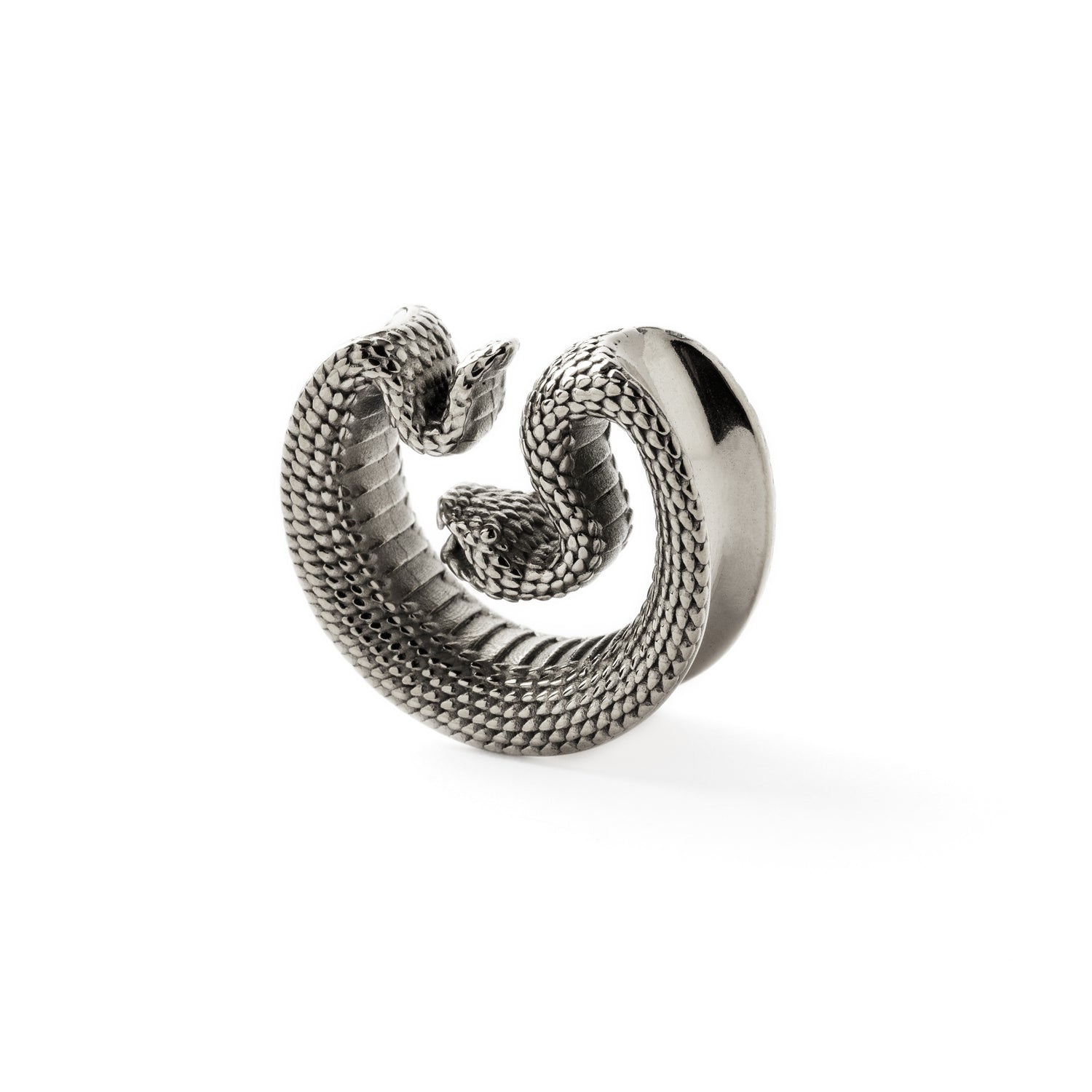 single surgical steel python snake plug tunnel right side view