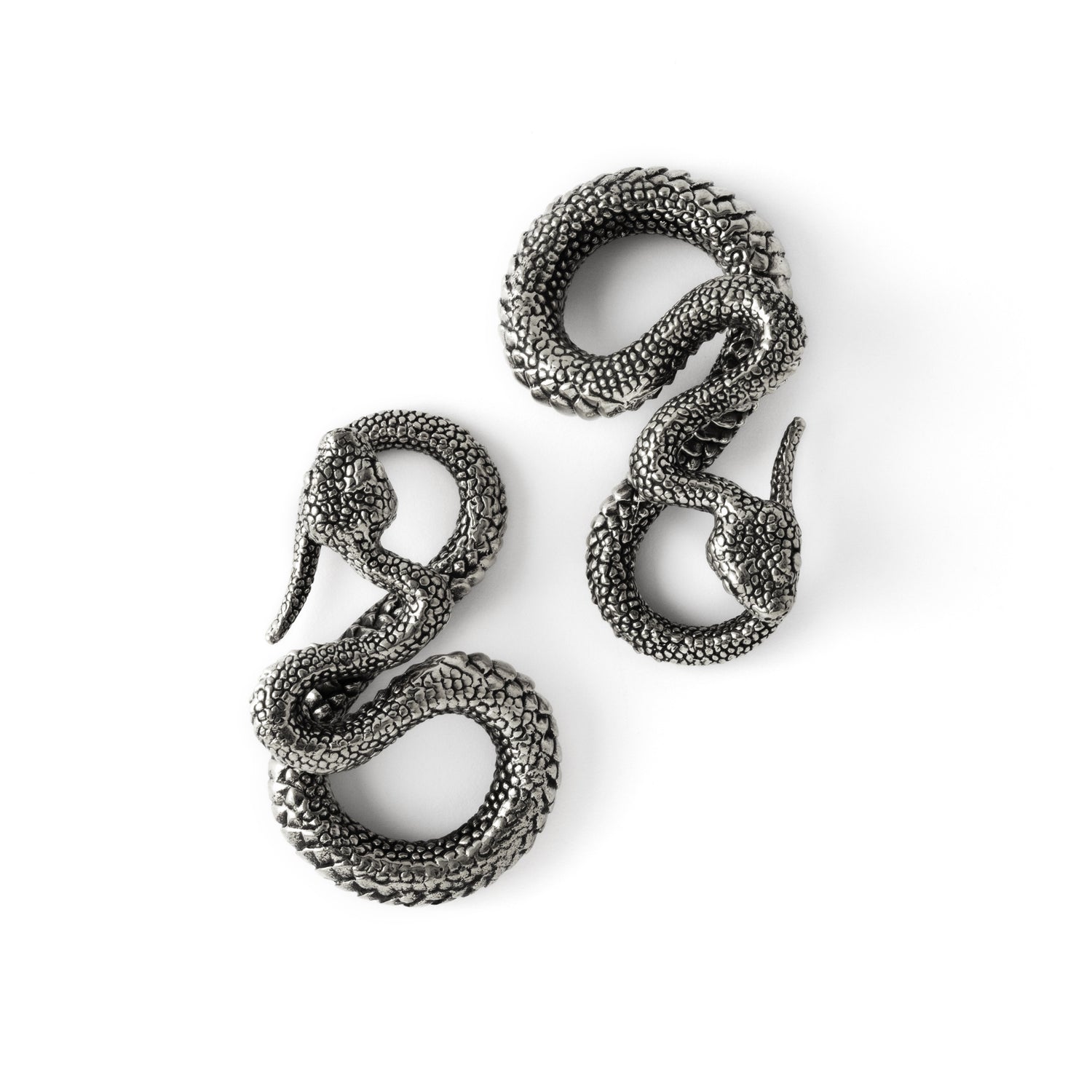 pair of silver brass snake ear weights hangers in infinity shape