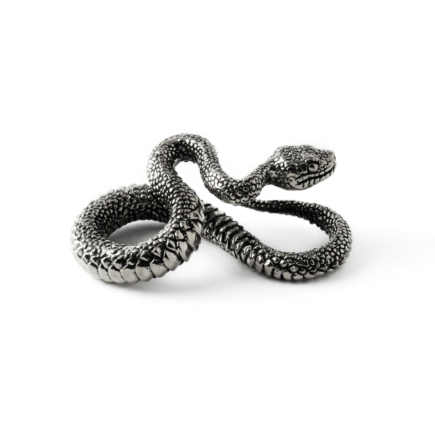 single silver brass snake ear weights hangers in infinity shape side view