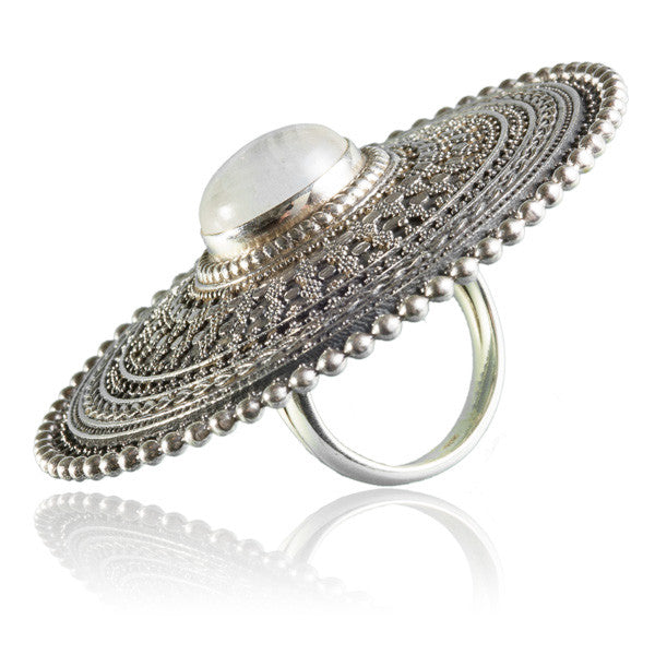 Large Intricate Silver Ring With Stone Set - Tribu
 - 2