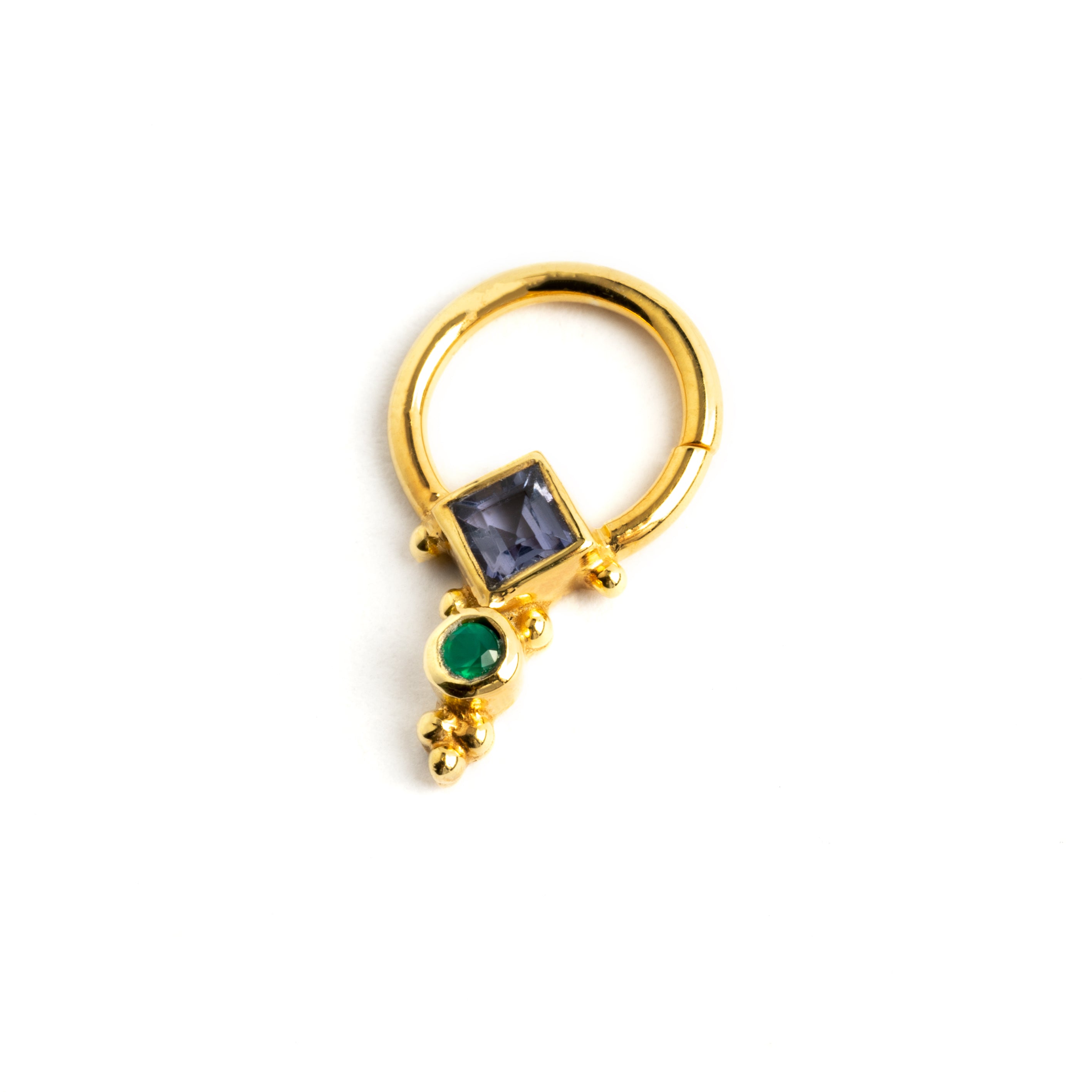 Rishi Gold Septum - Lolite and Green Onyx left side view