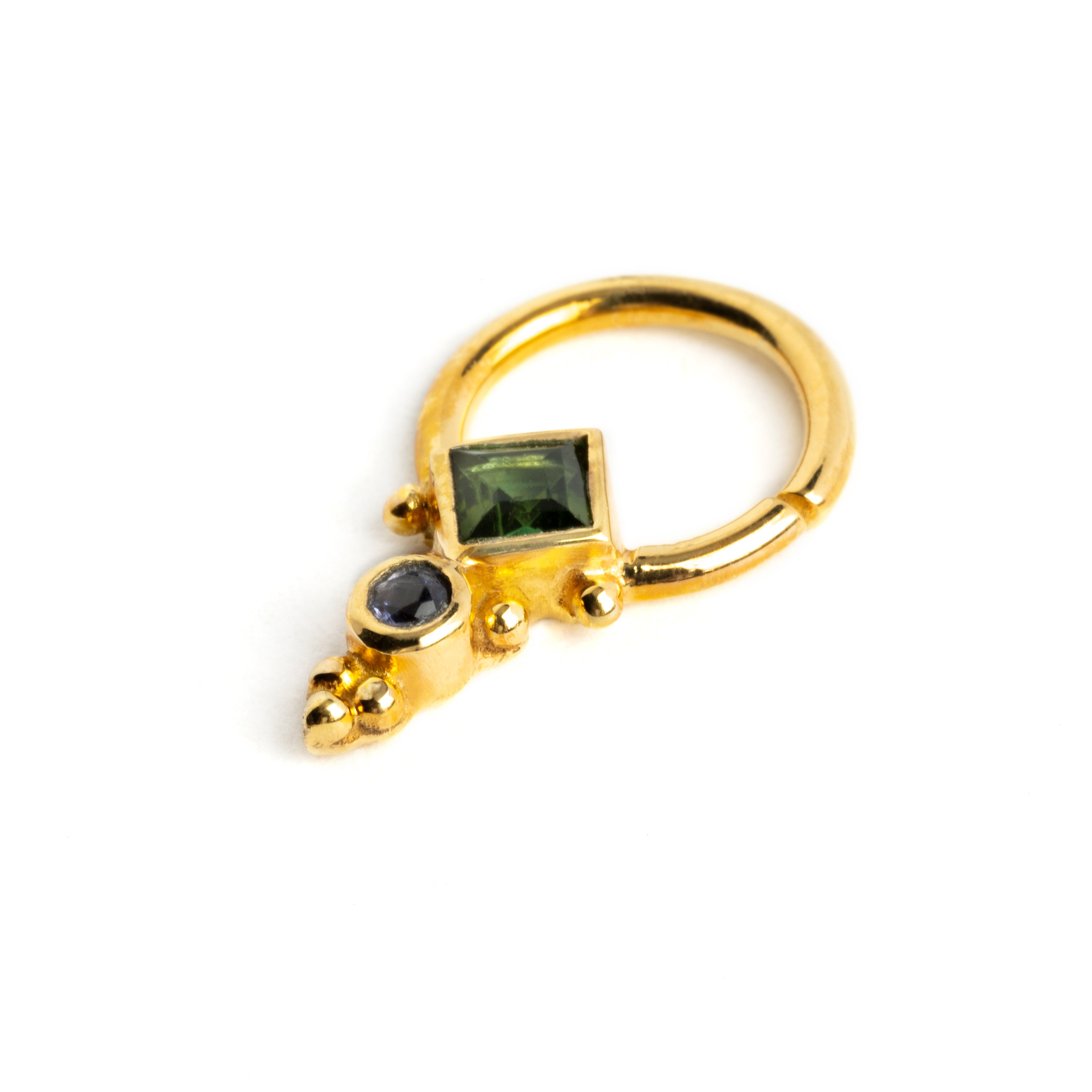 Rishi Gold Septum - Tourmaline and Lolite left side view