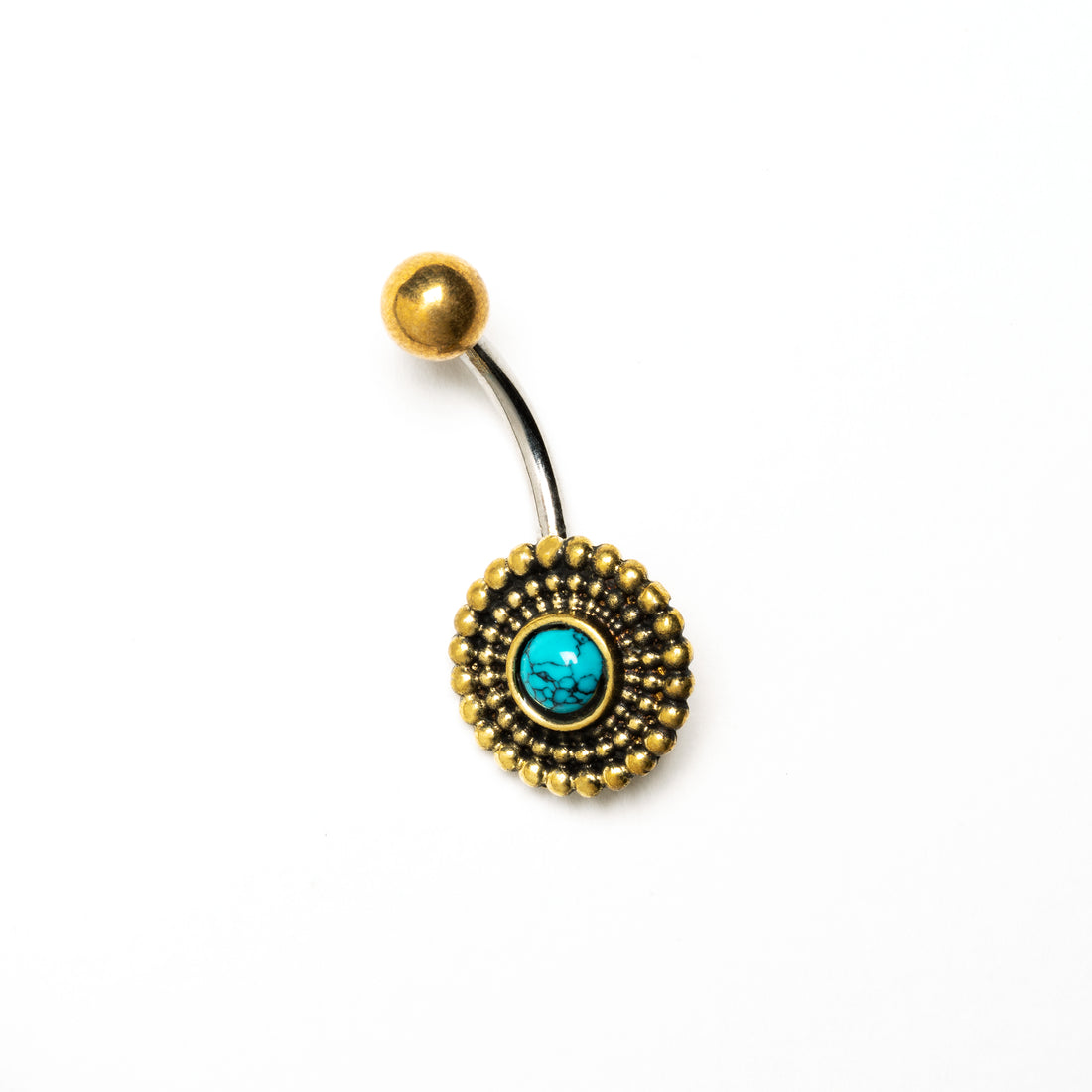 Radiant Belly Piercing with a set Turquoise side view