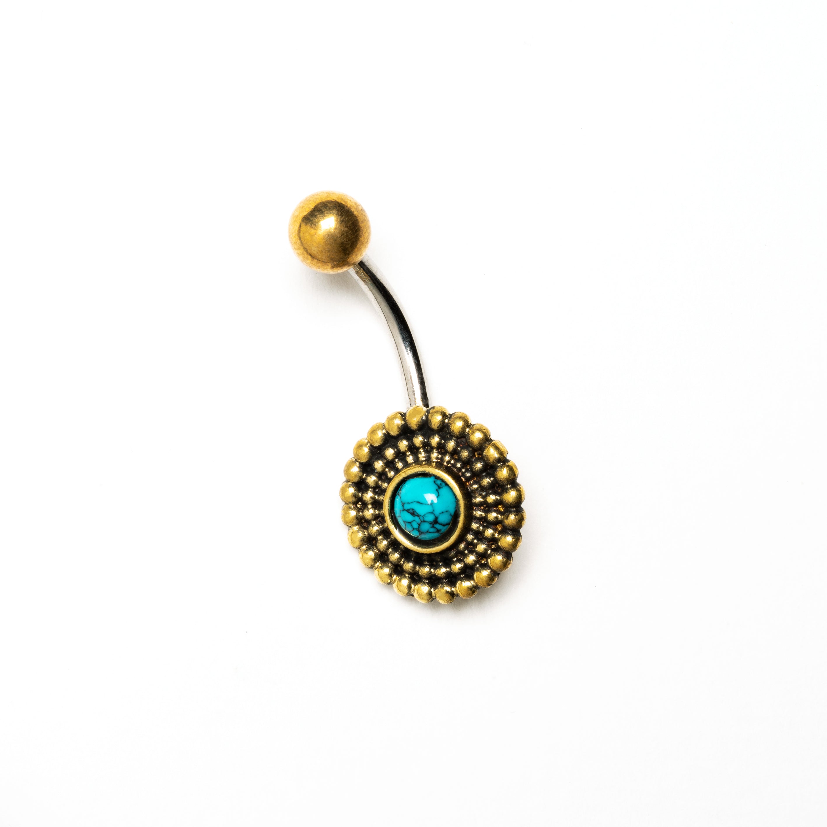 Radiant Belly Piercing with a set Turquoise side view