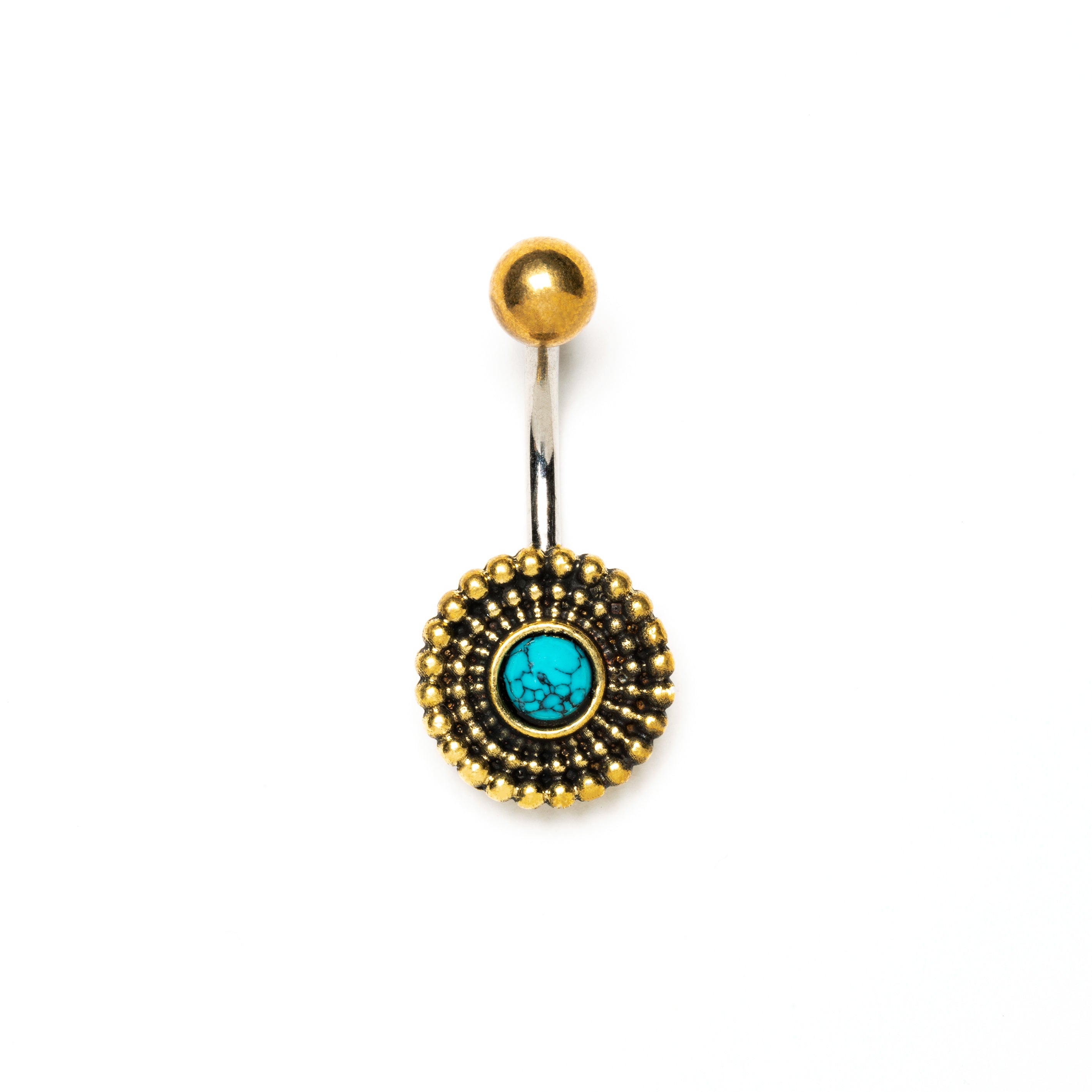 Radiant Belly Piercing with a set Turquoise frontal view