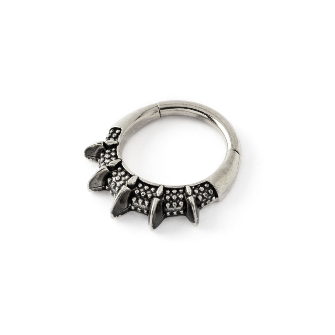 surgical steel spiky tribal hinged segment septum clicker left side view
