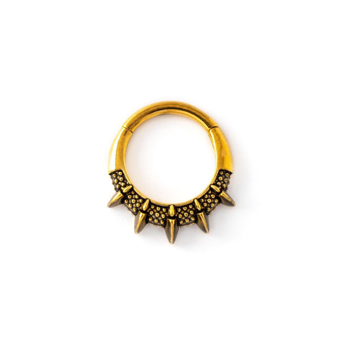 antique gold colour spiky septum clicker ring frontal view