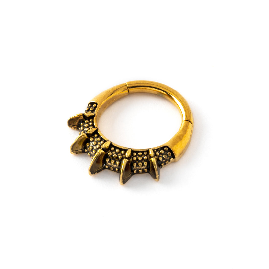 antique gold colour spiky septum clicker ring left side view