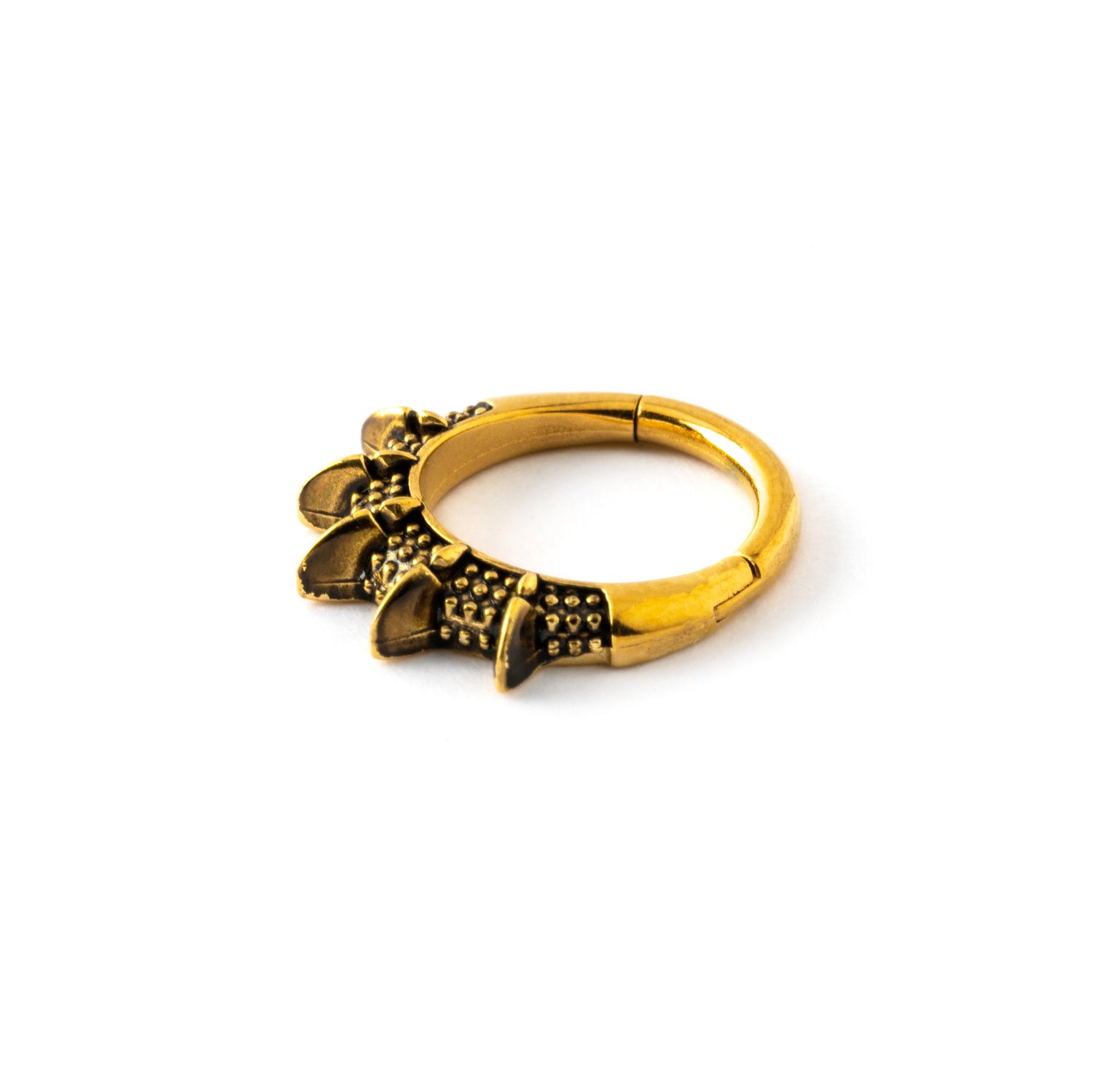 antique gold colour spiky septum clicker ring down view