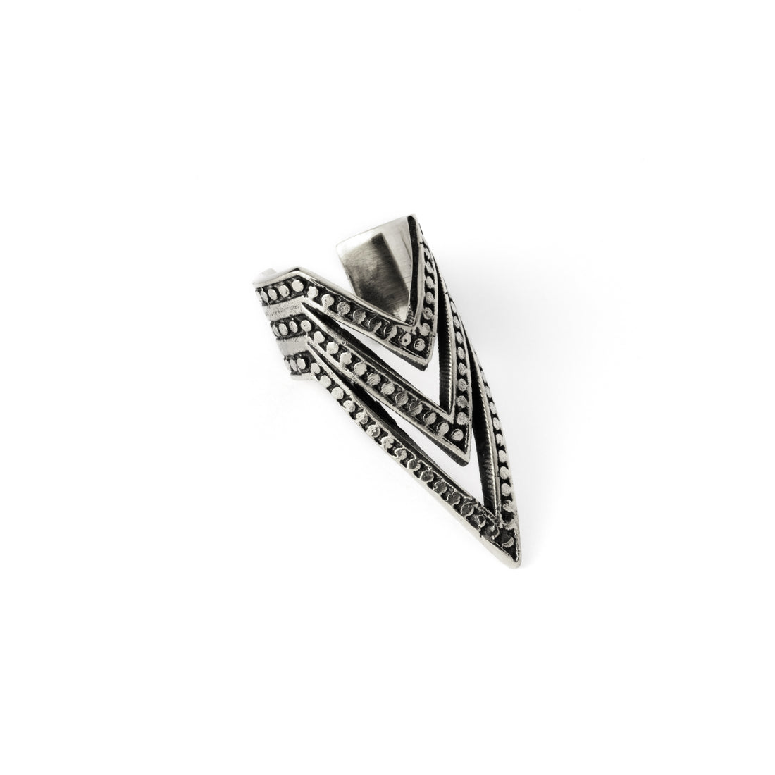 silver colour long pointy ear cuff with boho tribal ornaments