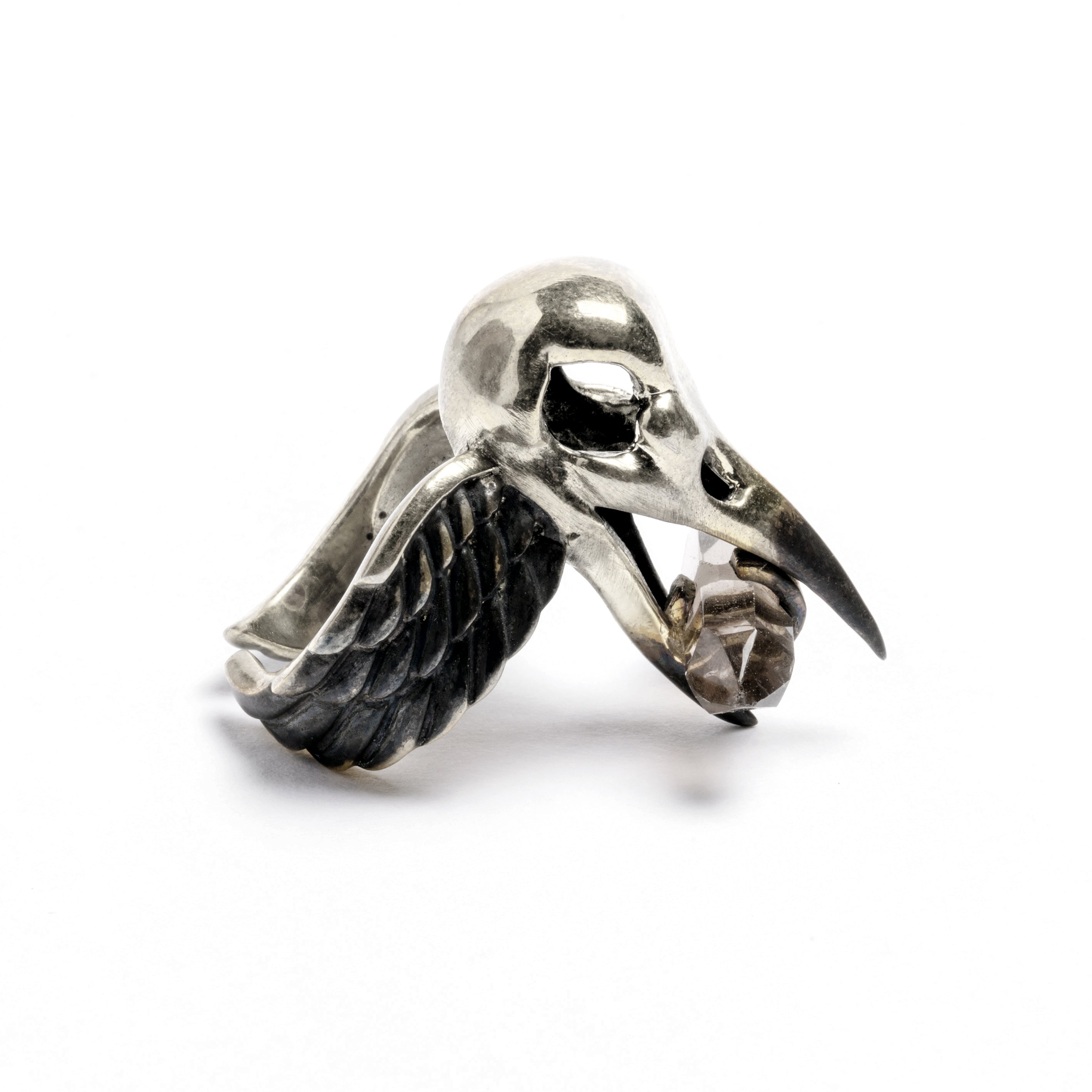 Raven Skull and Crystal Ring