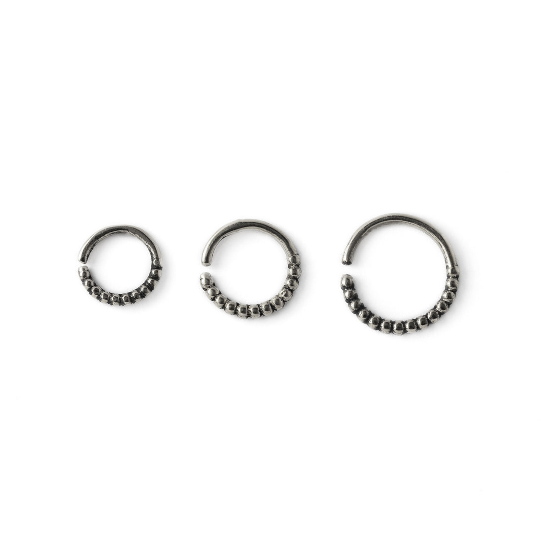 6mm, 8mm, 10mm Ravi silver septum rings frontal view