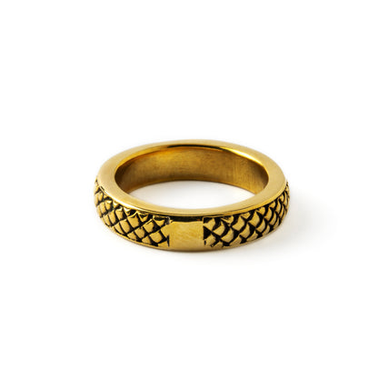 Rebirth- golden brass band ring with snake scales back view