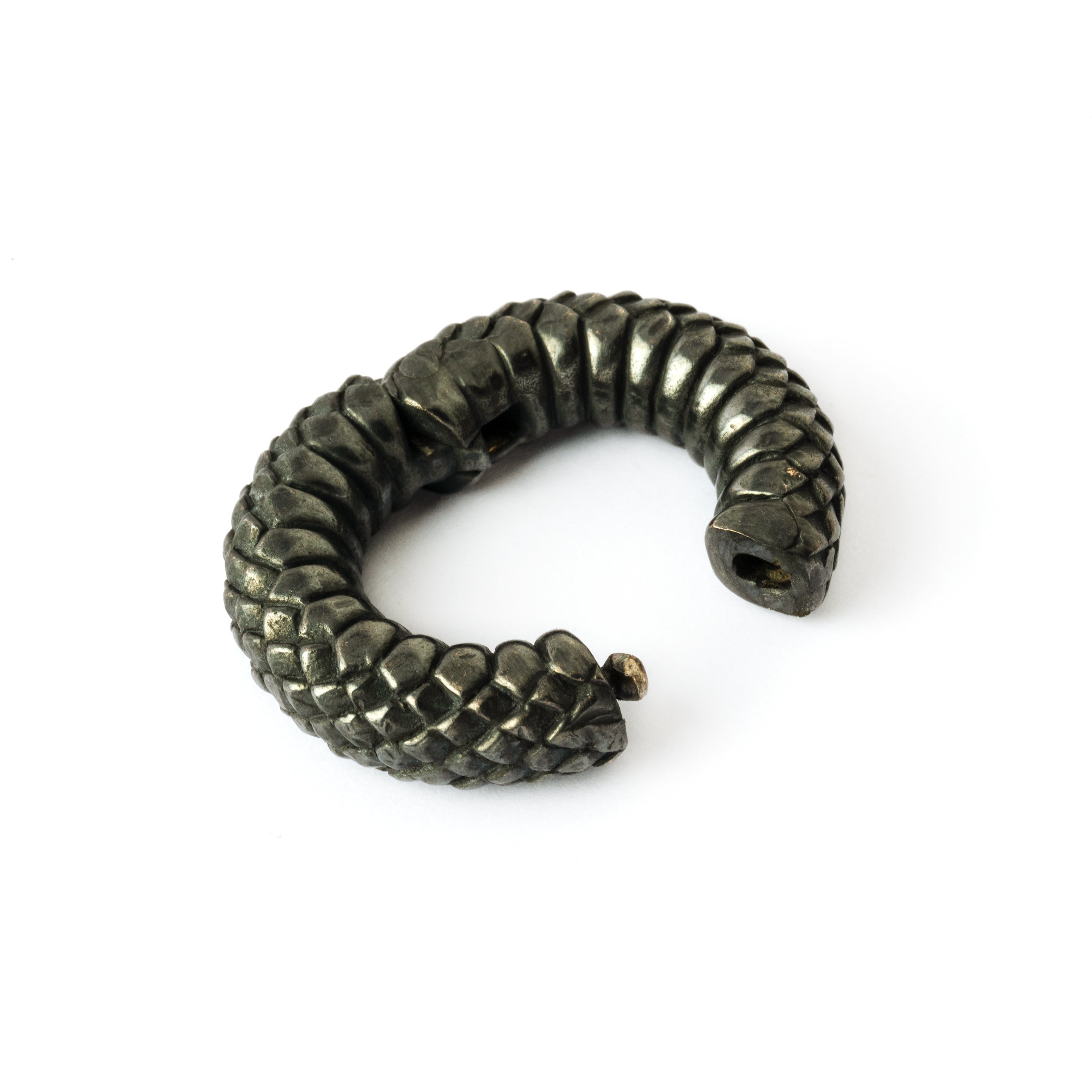 single black silver snake scales ear weight hoops click on closure view