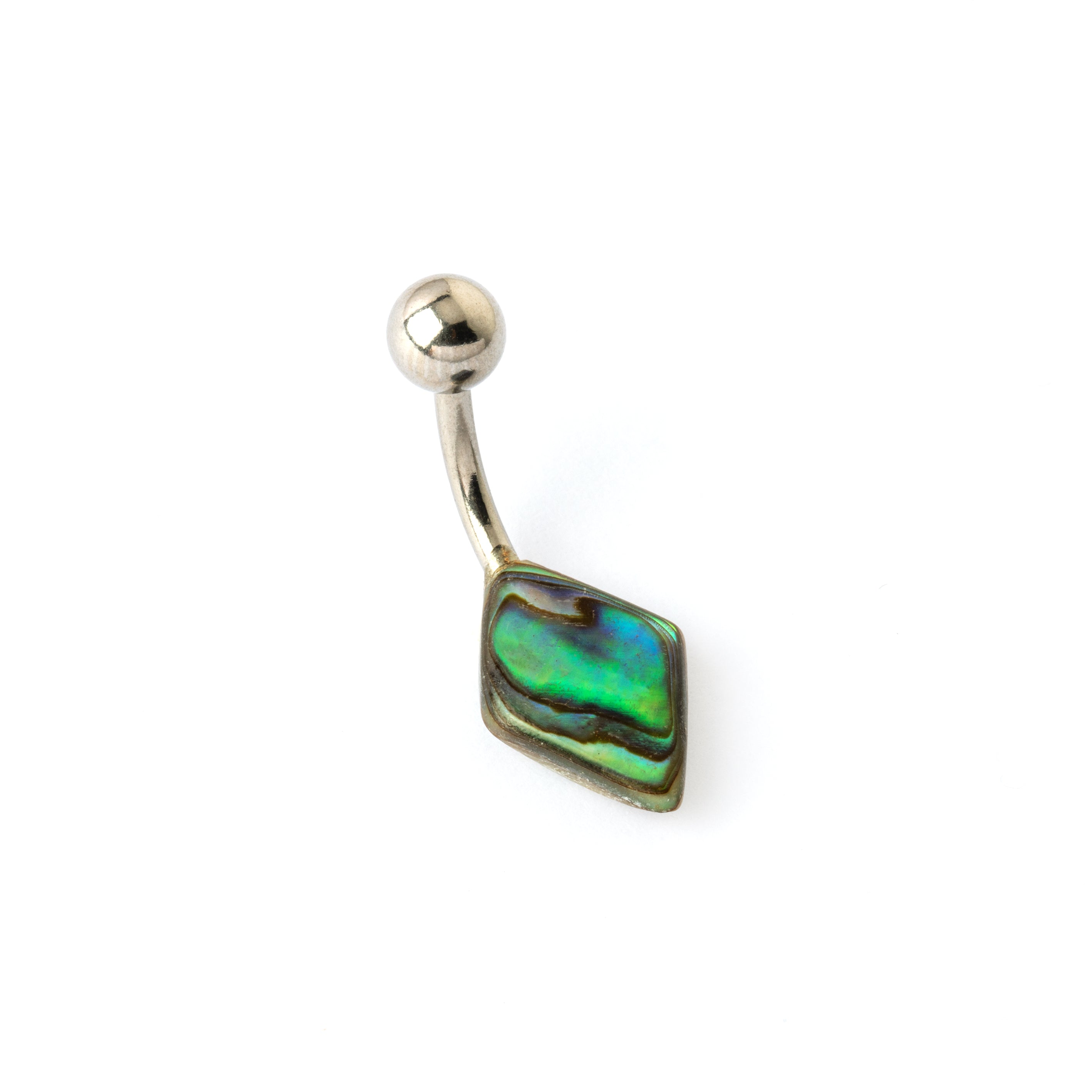 Rhombus Abalone on a surgical steel belly piercing left side view