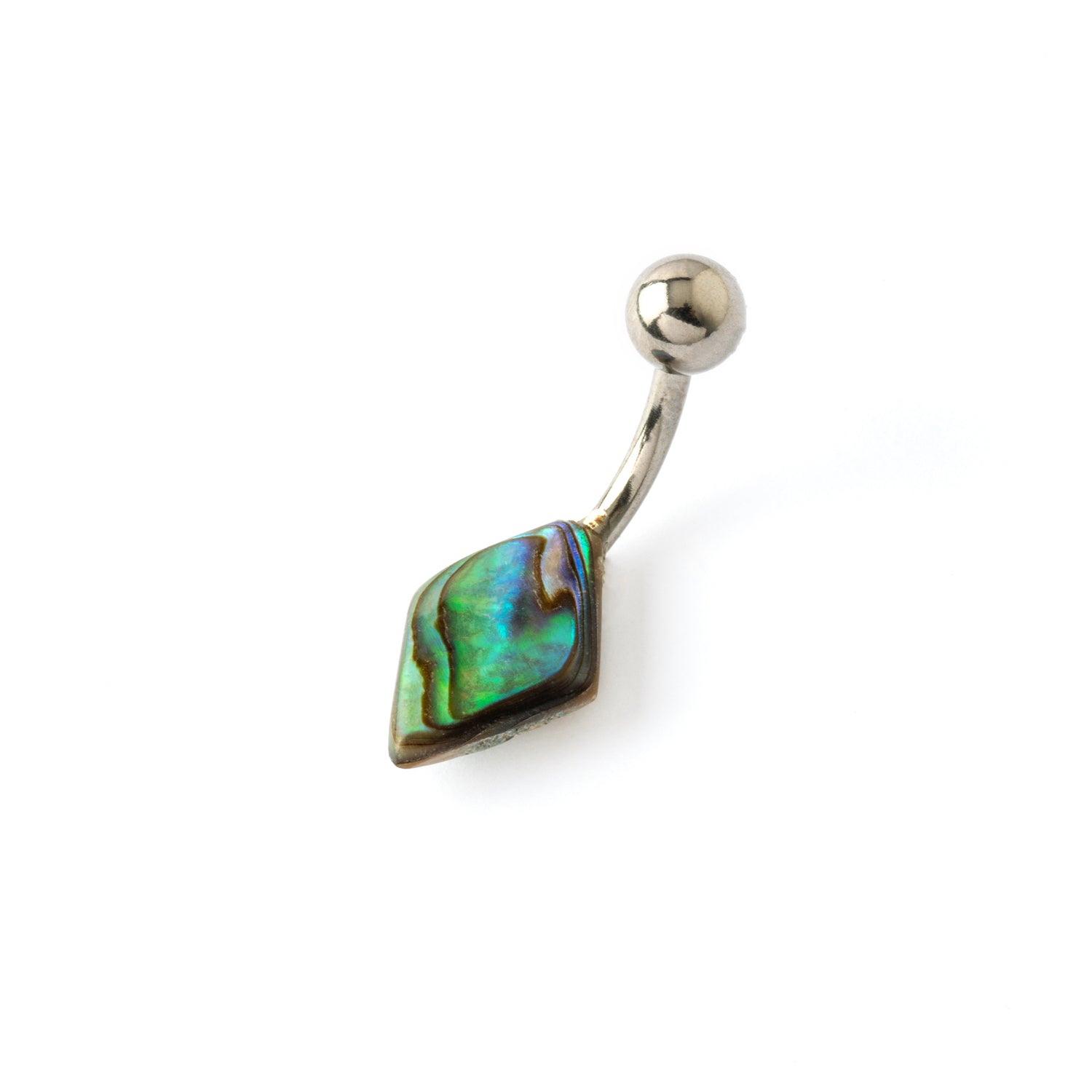 Rhombus Abalone on a surgical steel belly piercing right side view