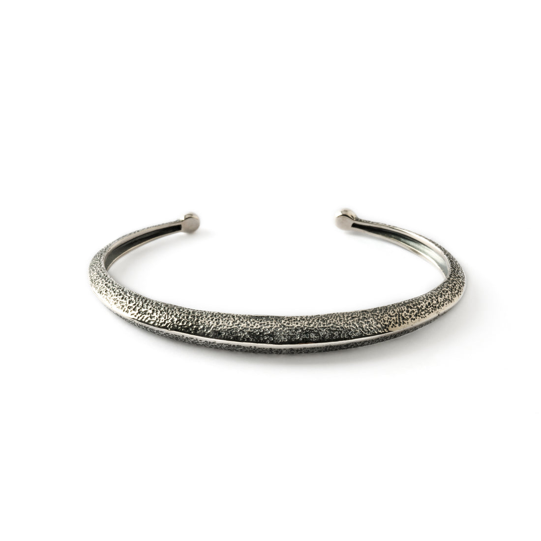 sterling silver ridged open bangle frontal view