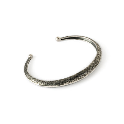 sterling silver ridged open bangle side view