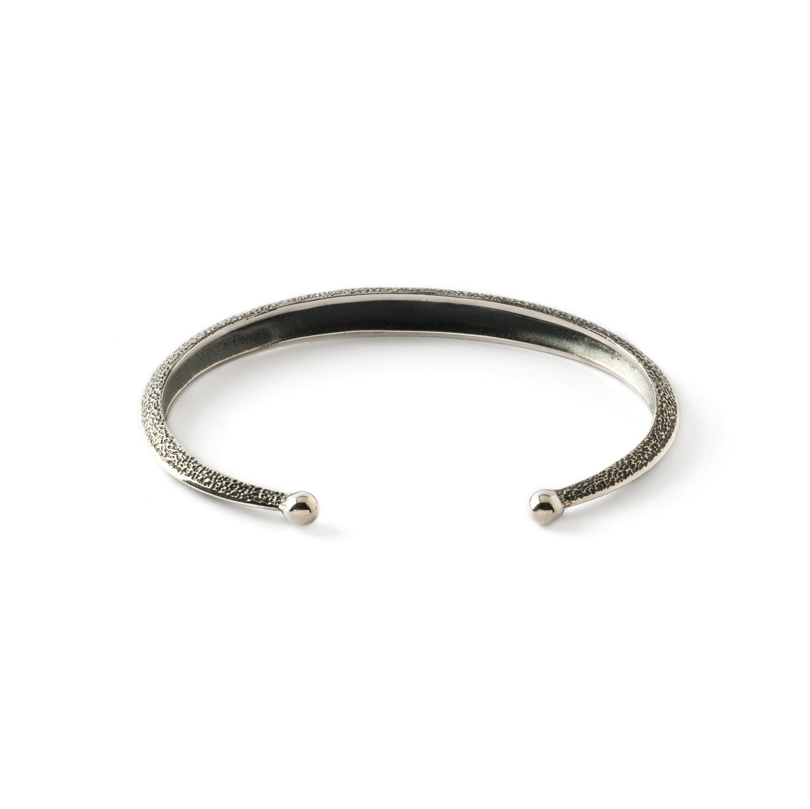 sterling silver ridged open bangle back view