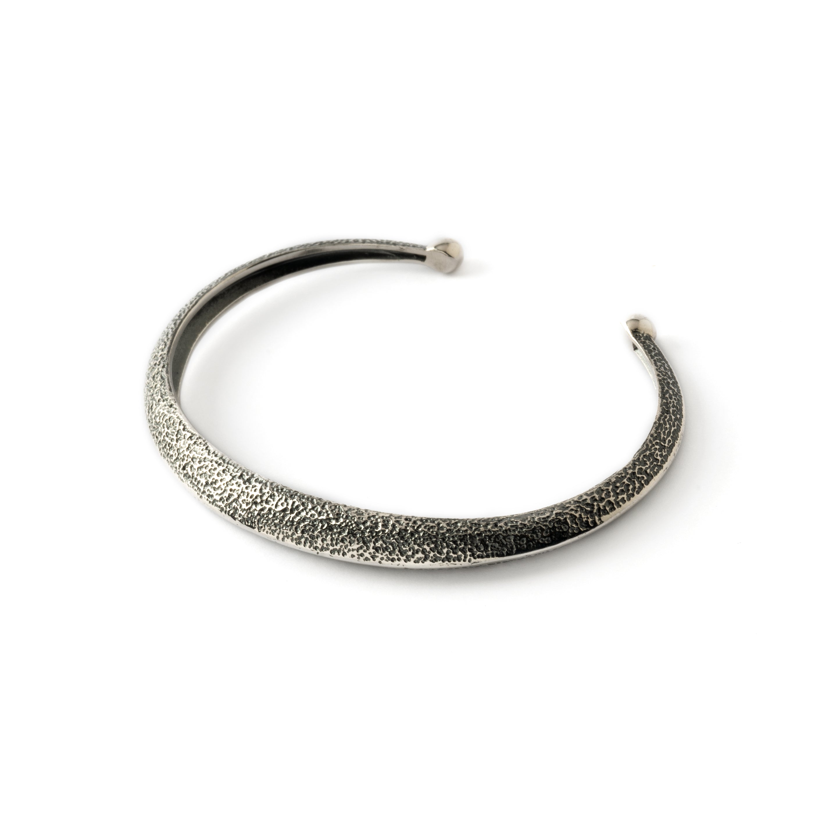 sterling silver ridged open bangle left side view