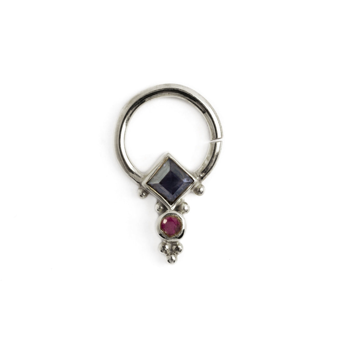 Rishi Silver Septum - Labradorite and Garnet frontal view