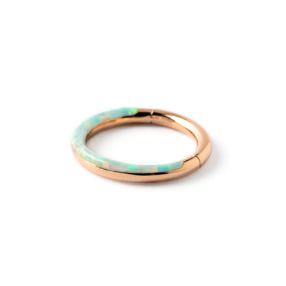 Rose Gold surgical steel septum clicker ring with white opal inlay  side view