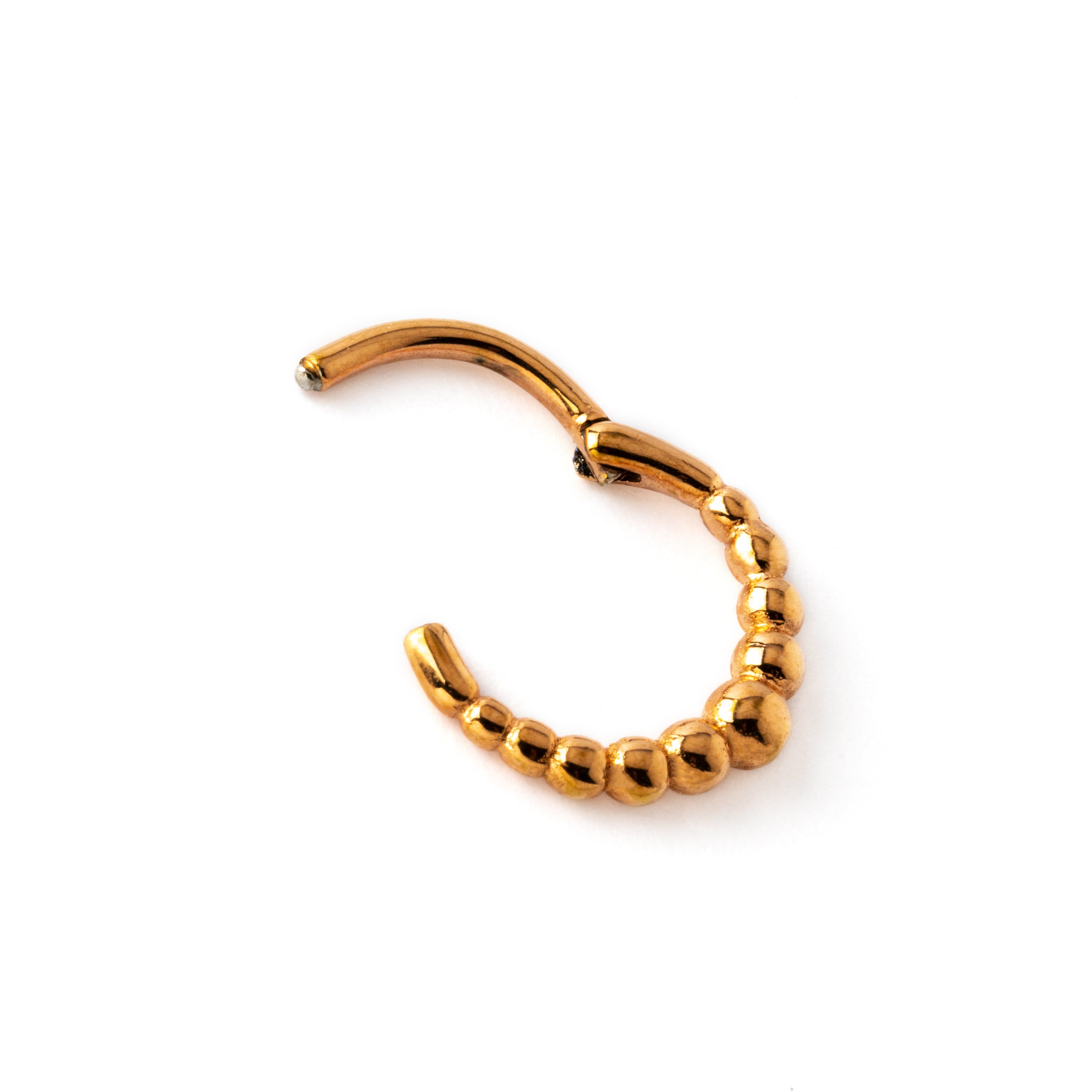 rose gold surgical steel clicker septum with tiny spheres higed segment closure