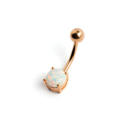 1.6mm/14g Rose Gold plated surgical steel belly button ring with set Opal right side view