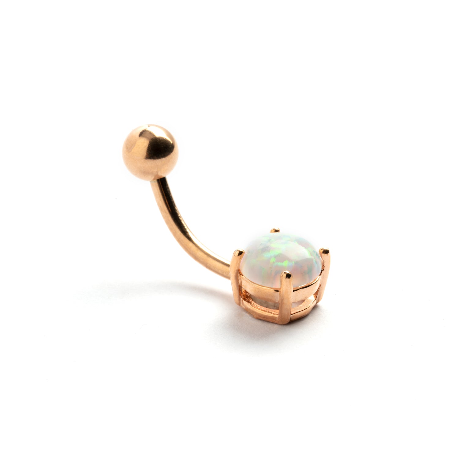 1.6mm/14g Rose Gold plated surgical steel belly button ring with set Opal side view