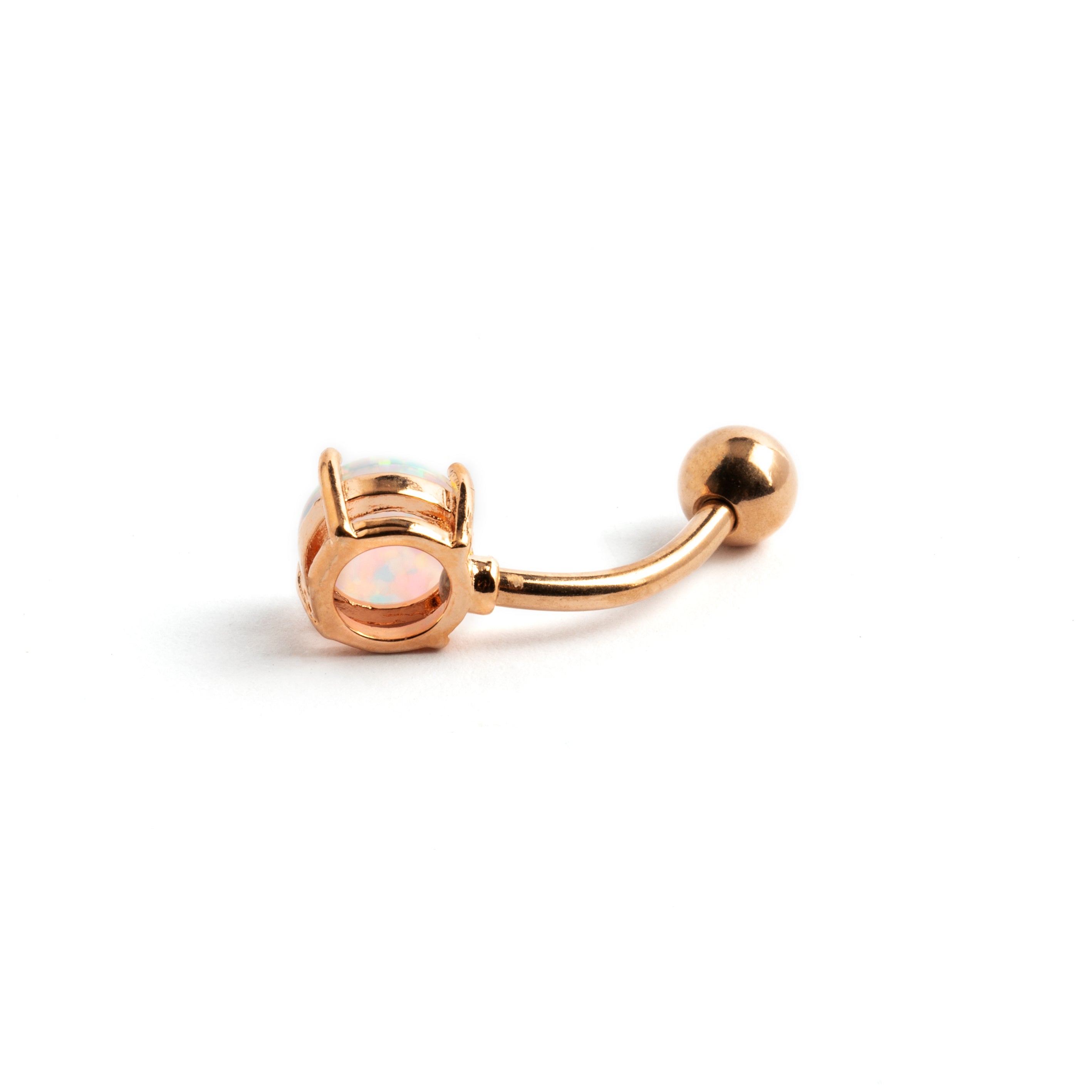 1.6mm/14g Rose Gold plated surgical steel belly button ring with set Opal back view