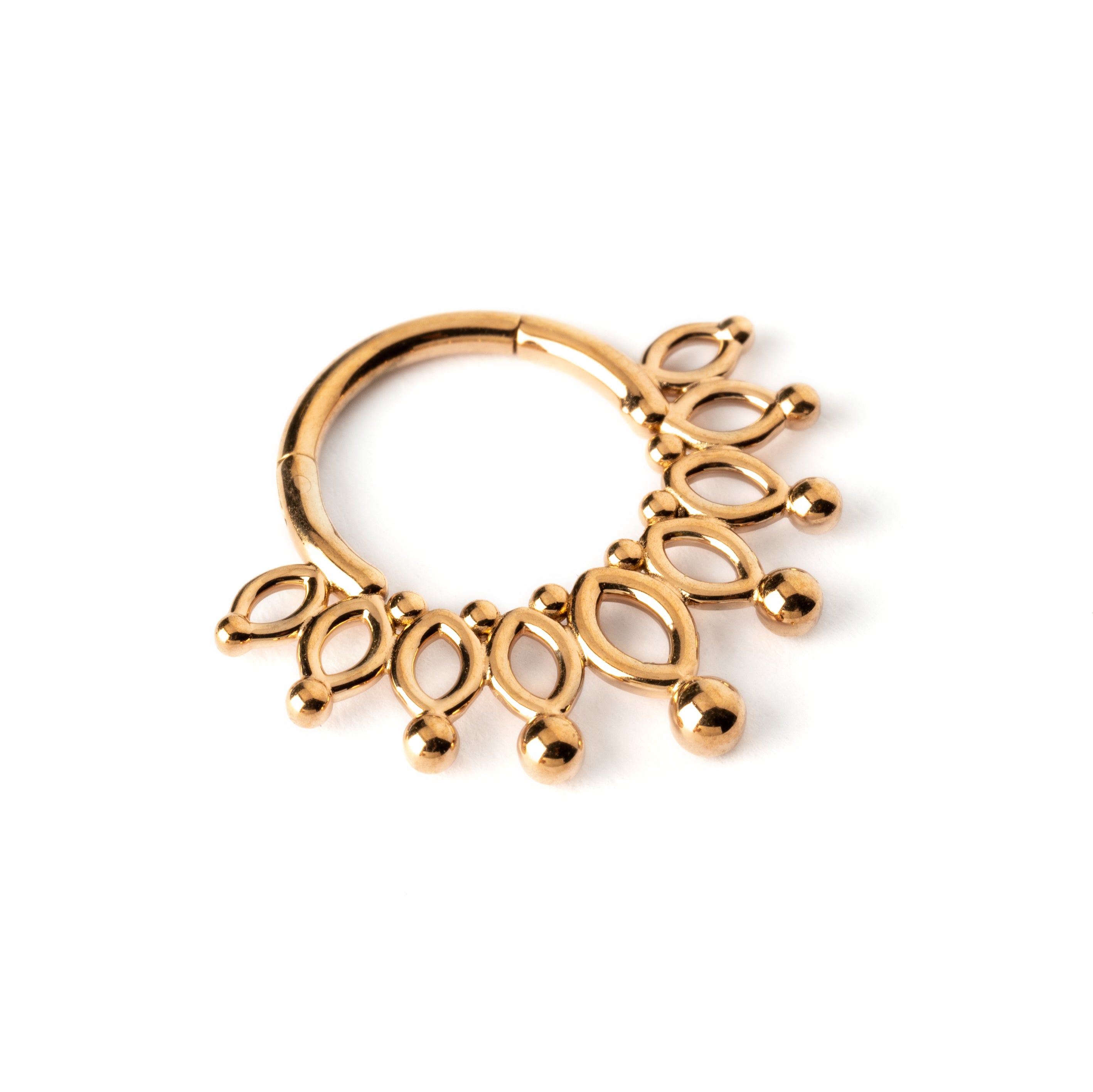 Anastasia rose gold surgical steel flower petals septum clicker side view