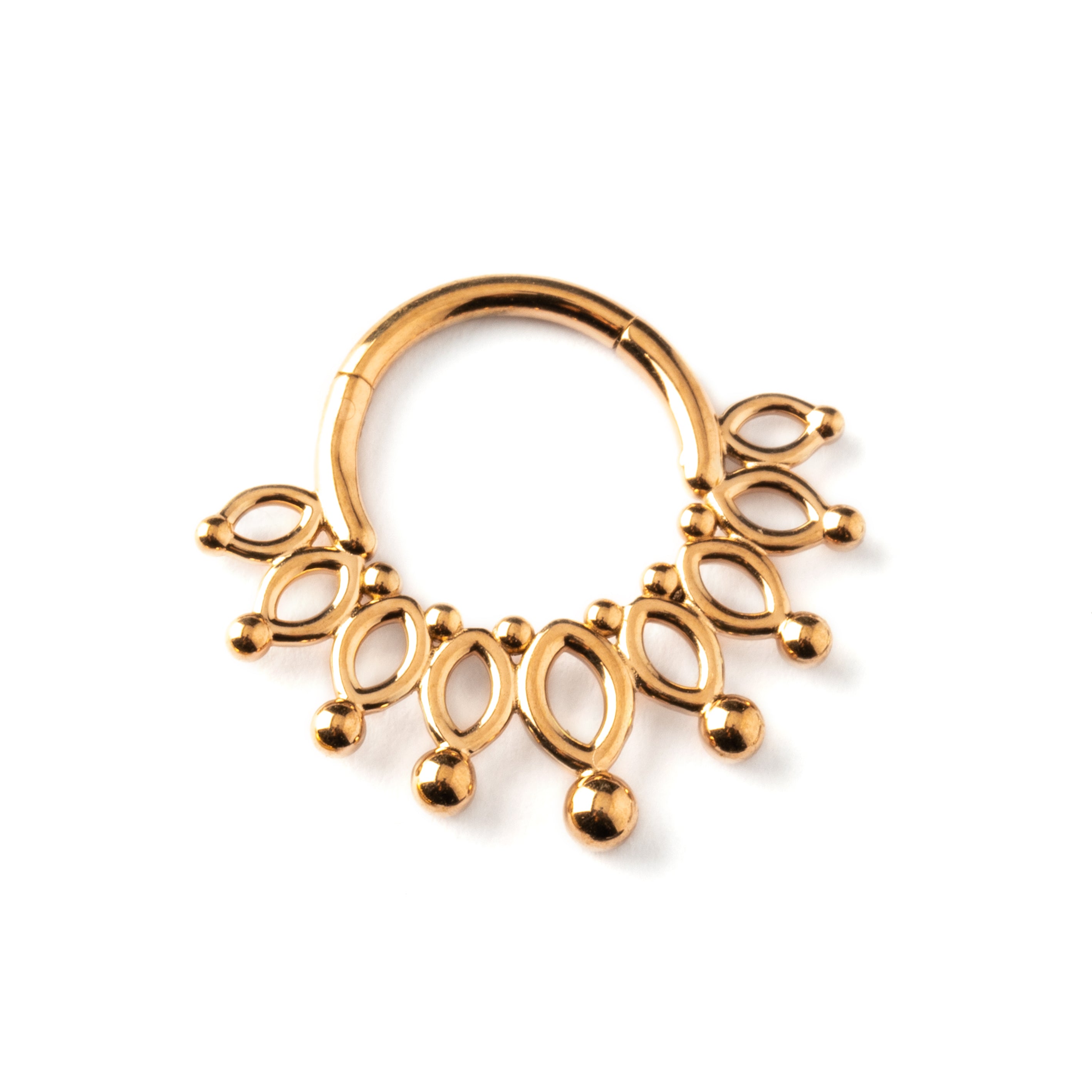 Anastasia rose gold surgical steel flower petals septum clicker frontal view